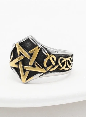 r1120 欧美个性复古五星男士朋克摇滚嘻哈钛钢戒指指环