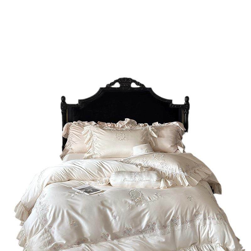 60sLF级兰精天丝四件套公主风蕾丝刺绣丝滑凉感被套床上用品 - 图3