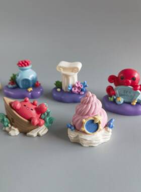 创意海底世界贝壳房螃蟹沉船摆件鱼缸造景diy奶油胶车载装饰配件