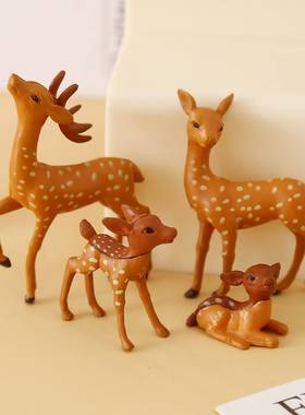 新品仿真写实梅花鹿一家公仔玩偶创意PVC动物微景观IDY场景小摆件