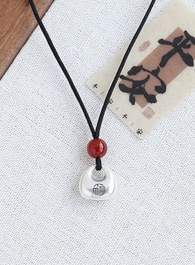 足银999平安福小胖福银坨坨手工编织项链情侣生日男女轻奢送礼物