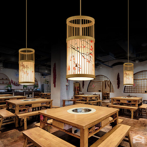 现代艺术竹编灯笼吊灯新中式饭店餐厅餐馆竹艺灯民宿茶室日式灯具 - 图1