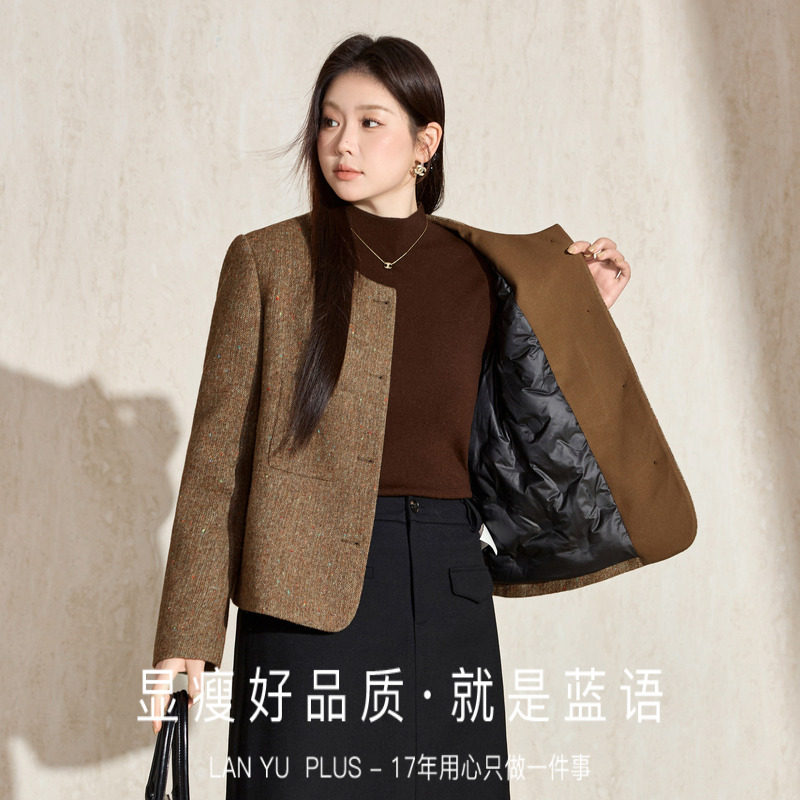 蓝语大码女装90白鸭绒羽绒服2025冬季法式复古羊毛混纺小香风外套,淘宝优惠券,粉丝福利购,淘宝优惠卷