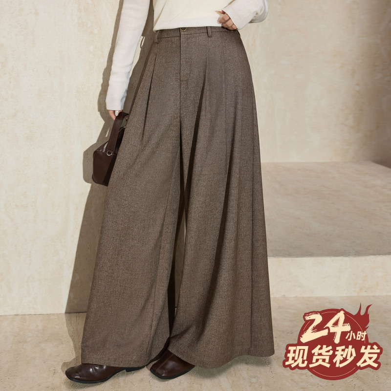 蓝语大码大女主气质高腰压皱设计阔腿裤宽松显瘦拖地休闲直筒裤子 - 图0