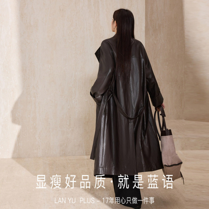 蓝语大码PU皮衣2026新款今年流行爆款廓形翻领收腰长款风衣外套女,淘宝优惠券,粉丝福利购,淘宝优惠卷