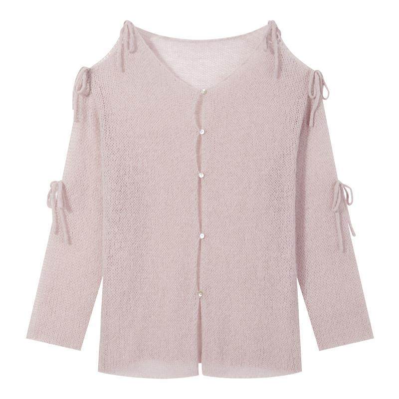 白水女 香香蝴蝶衫 杏色露肩针织衫女春季宽松软糯纯欲长袖上衣,淘宝优惠券,粉丝福利购,淘宝优惠卷