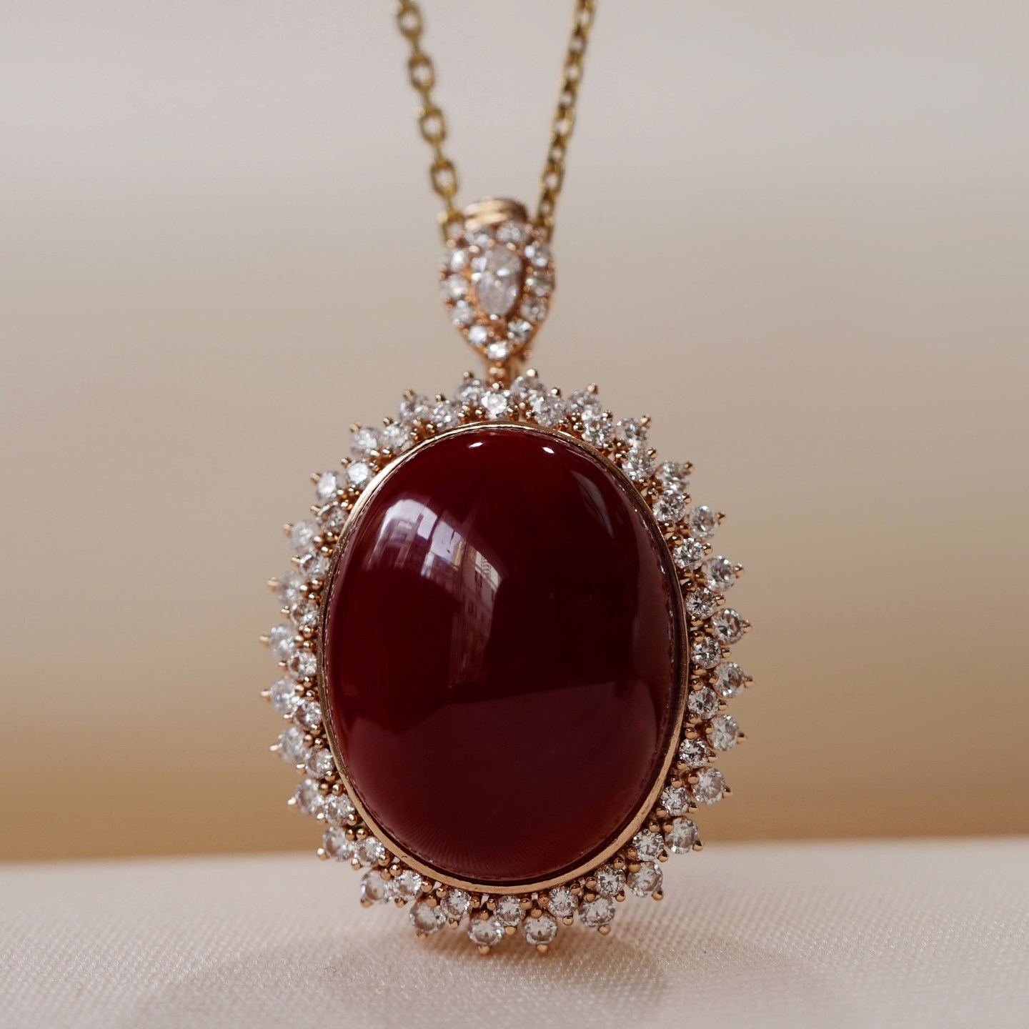 Ruyishan 18K gold red coral pendant ring dual use