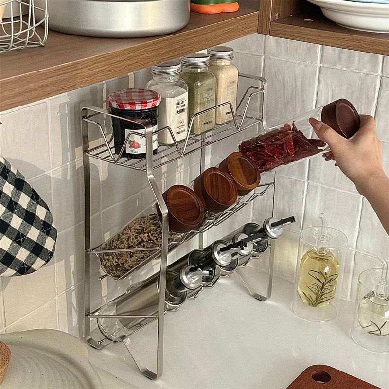不锈钢厨房调料置物架免安装台面多功能油盐酱Q醋瓶罐调料收纳架,淘宝优惠券,粉丝福利购,淘宝优惠卷