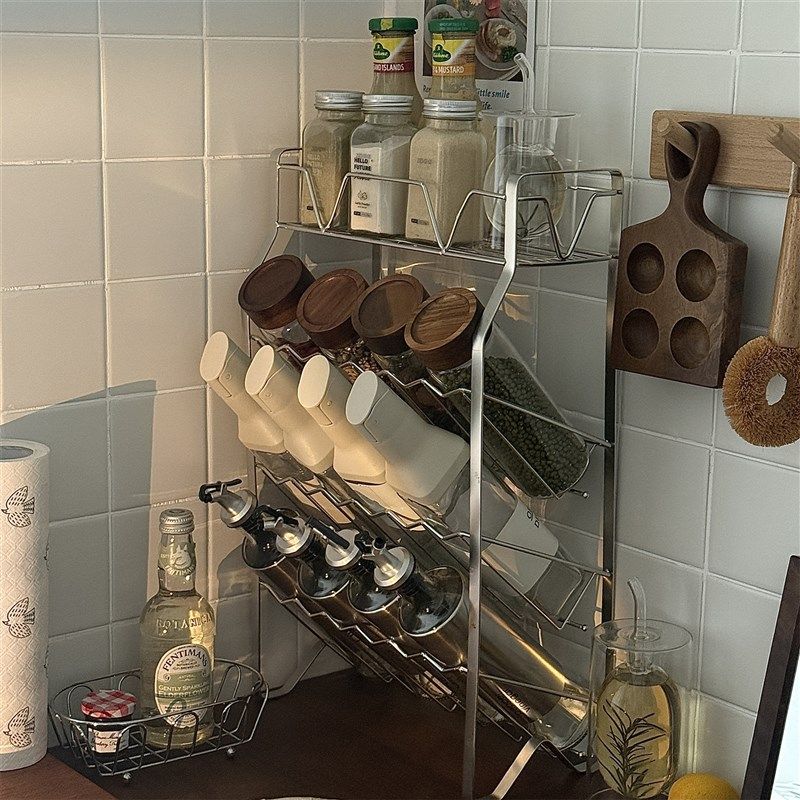 不锈钢厨房调料置物架免安装台面多功能油盐酱Q醋瓶罐调料收纳架,淘宝优惠券,粉丝福利购,淘宝优惠卷