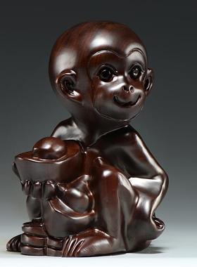 黑檀木雕猴雕刻摆件木质十二生肖猴木头猴家居红木补角装饰工艺品