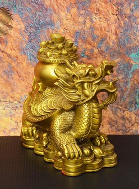 宏达 黄铜聚宝盆龙龟 财运归来 中式家居铜器龙龟摆件