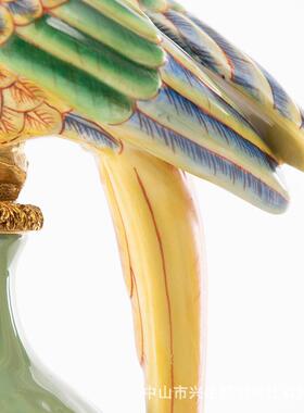 欧式陶瓷配铜鹦鹉单头烛台法式客厅展厅别墅高档工艺品摆件摆设品