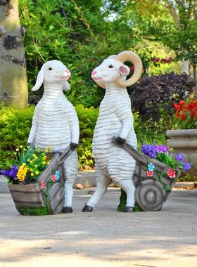 户外玻璃钢动物花缸花园庭院小区装饰创意羊花盆公园草坪欢迎摆件