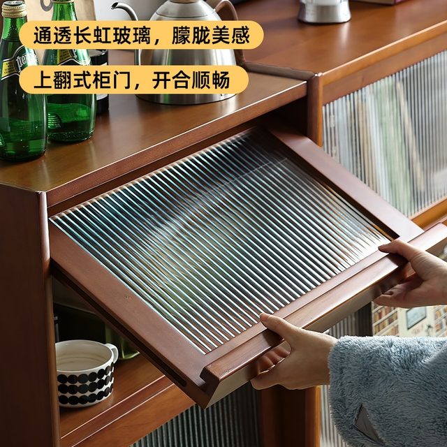 Nordic solid wood three-turn door chest cabinet bedroom simple storage cabinet Japanese style medieval living room TV cabinet next to the cabinet