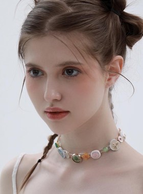 RORY 小众设计甜酷重工串珠拼色纽扣元素项链颈链女