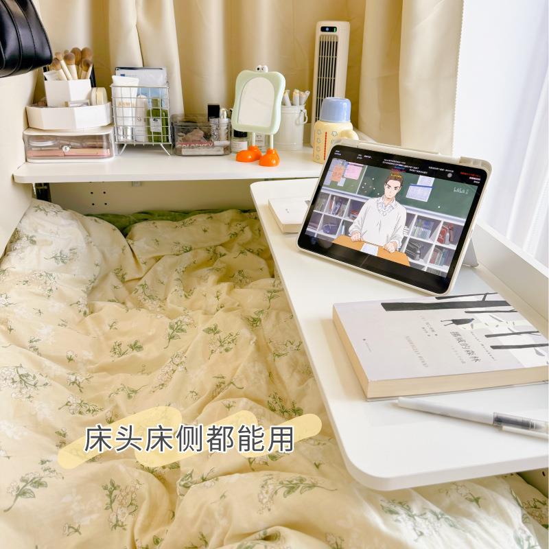 宿舍床上桌可折叠电脑桌上铺下铺悬空小桌子置物架收纳书桌床边& - 图0