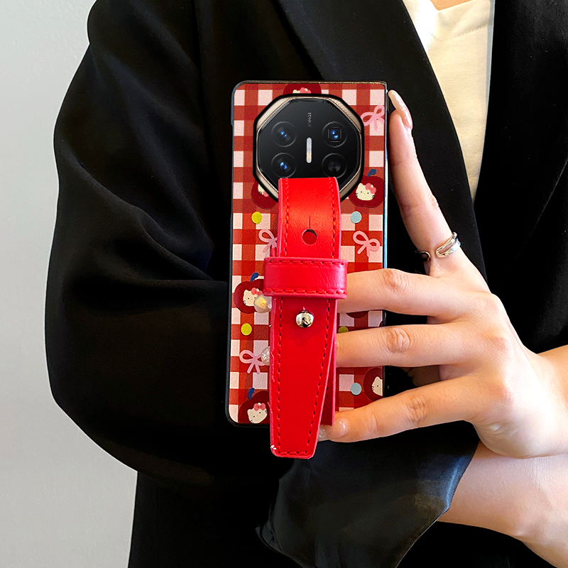 尾火虎适用于华为matexts非凡大师版手机壳红格纹苹果kt折叠屏ins日韩风高级感腕带女matex6/matex5/matex3 - 图0