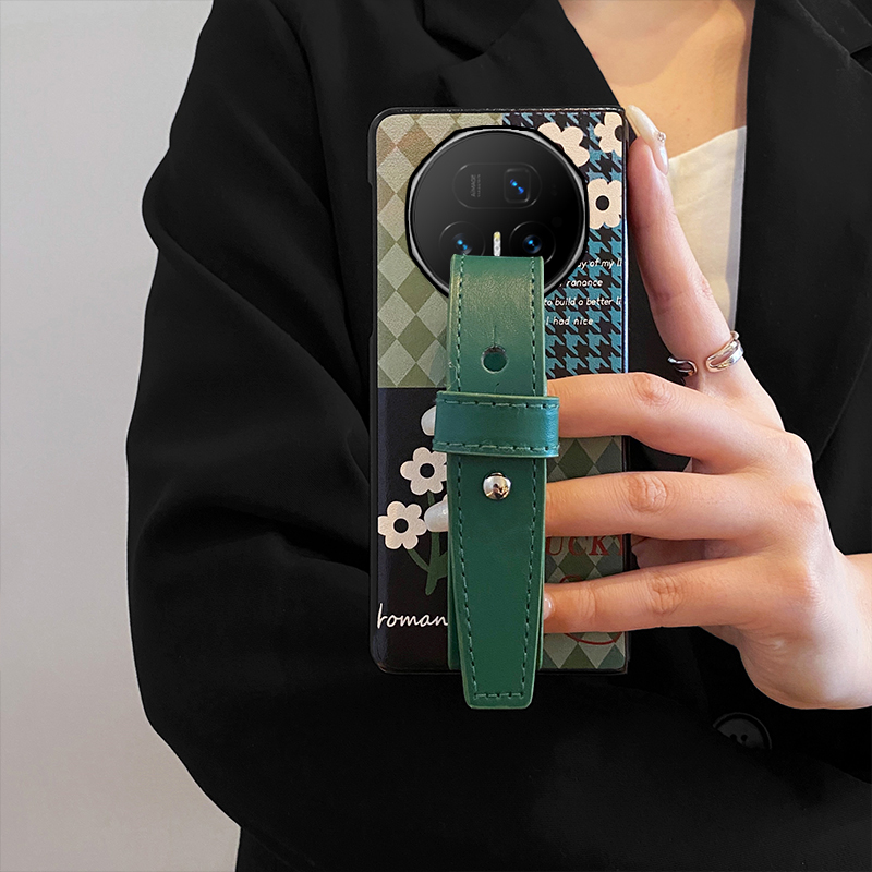 尾火虎 适用于荣耀magicv5手机壳菱格山茶花折叠屏皮纹时尚小清新高级感ins腕带女华为magicvs3/v2rsr/vpurse - 图0