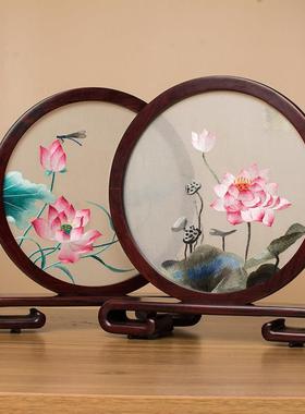 刺绣摆件苏绣双面绣摆台创意桌面小台屏中式古典台屏中国风礼品