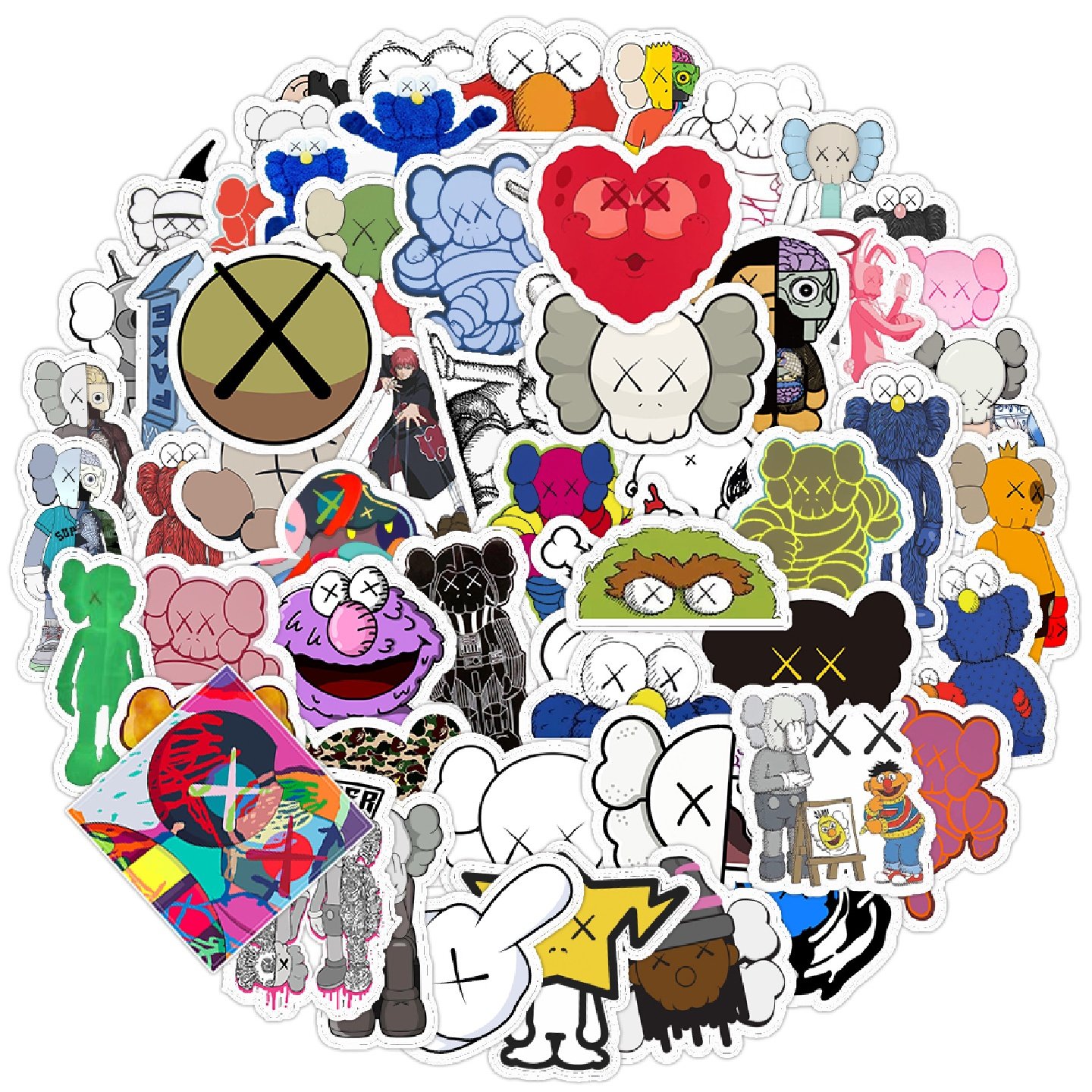 65张/包芝麻街Kaws贴纸时尚潮流装饰于笔记本水杯涂鸦行李箱汽车车身手帐厨房电梯门广告墙面手机电动车贴,淘宝优惠券,粉丝福利购,淘宝优惠卷