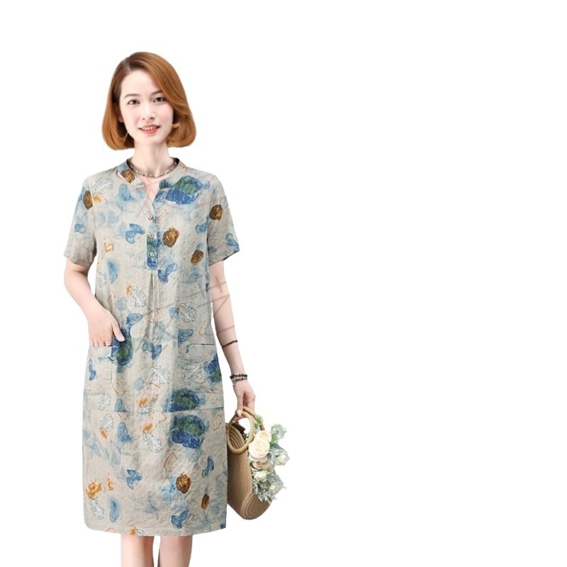 1836衣服装裁剪图纸样板新款妈妈复古棉麻直筒中长款连衣裙女装 - 图3