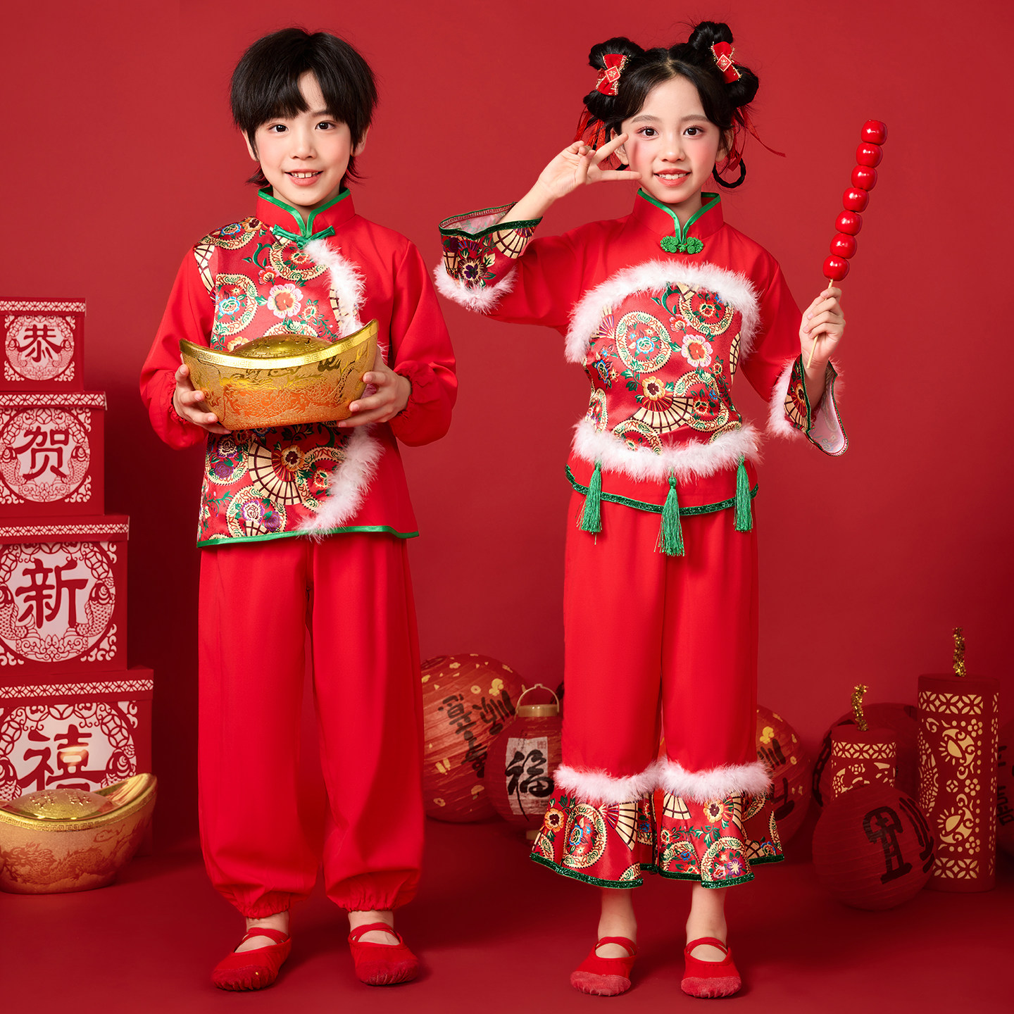 元旦开门红灯笼秧歌服男女中国新年打鼓舞蹈表演服儿童喜庆演出服,淘宝优惠券,粉丝福利购,淘宝优惠卷