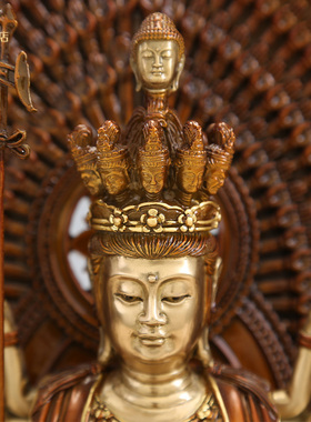 千手观音佛像摆件家用纯铜千手千眼观音菩萨守护佛客厅玄关摆设品