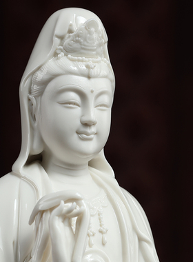 戴玉堂德化陶瓷南海观音菩萨佛像供奉家用观世音菩萨立莲站像摆件