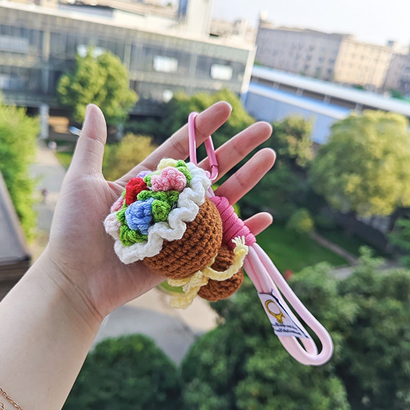 手工编织花束小挂件成品钥匙扣 针织毛线迷你钩织手捧 花毕业礼品,淘宝优惠券,粉丝福利购,淘宝优惠卷