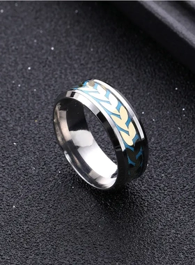 热卖夜光树叶蜂窝钛钢戒指小众设计不锈钢指环情侣饰品
