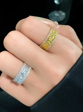 真金电镀宽面锆石麦穗开口戒指时级感食指戒通勤网红新款手饰