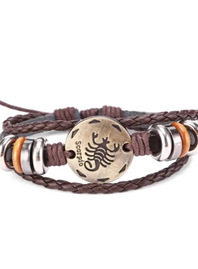 12十二星座手链饰品热款搭扣朋克牛皮学生生日礼物电商货源