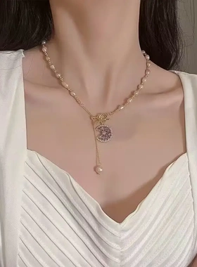 紫霞仙子气质珍珠流苏项链轻奢小众设计高级感颈链