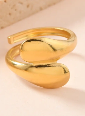 欧美风新款不锈钢饰品 轻奢设计感18k金油压立体几何形钛钢戒指厂