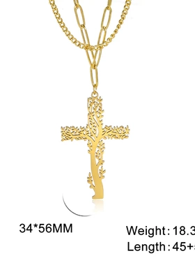 爆款设计感轻奢小众高级树藤十字架吊坠不锈钢钛钢女生项链