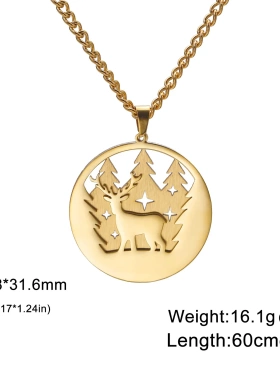 新款双层叠加效果树林中的鹿吊坠项链时尚百搭毛衣链圣诞配饰