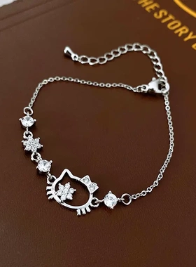镂空锆石结小猫雪花手链时尚精致气质手串轻奢高级感手饰