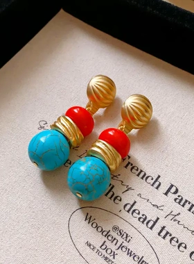 中古项饰复古高级感撞色串珠项链小众宫廷风气质锁骨链女