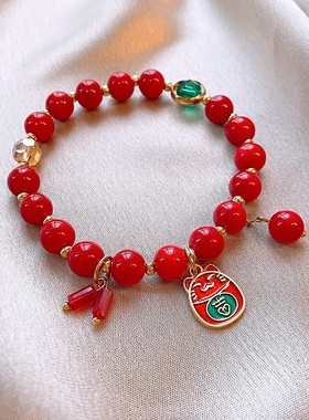 新中式红色福字龙形琉璃串珠手链小众时尚手串国潮轻奢高级感手饰