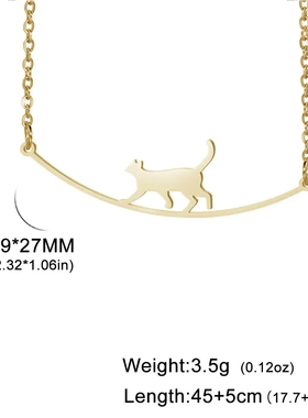 热卖直销爆款小众设计感可爱小猫走路吊坠不锈钢钛钢项链