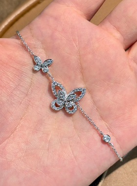 韩秀娜满钻镂空双蝴蝶项链女士轻奢气质颈链高级感百搭锁骨链配饰