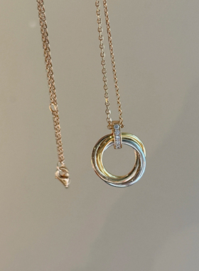 韩秀娜轻奢三色镶钻圆环项链女小众设计高级感简约圆形百搭锁骨链