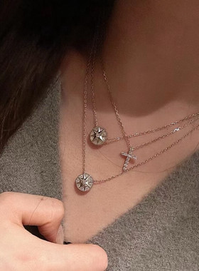 韩秀娜八芒星幸运罗盘项链女白贝母满钻小众设计高级感百搭锁骨链