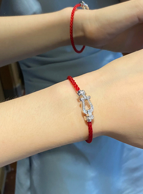 【新年礼物】马蹄扣镶钻红色手绳情侣款手链男女本命年转运手串