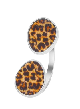 欧美复古豹纹戒指女 时尚简约设计感u形开口食指戒网红戒子指环