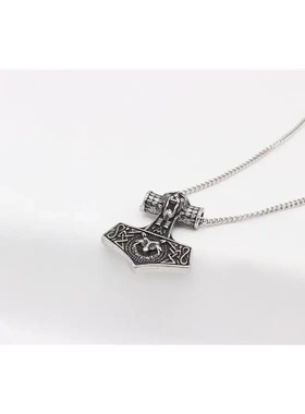 p1393 复古狼头项链挂坠吊坠凯尔特人之锤钛钢吊坠