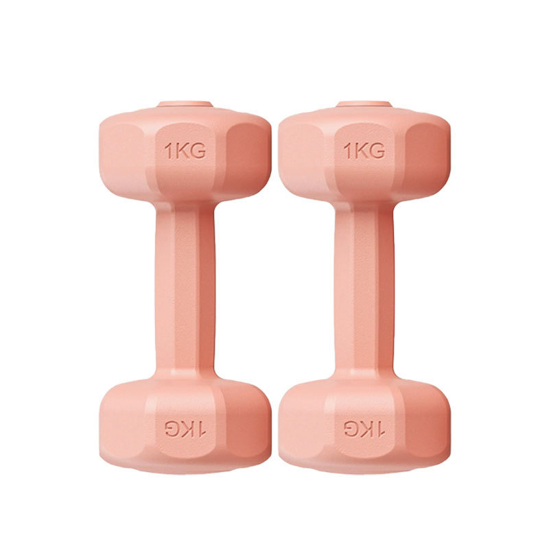 A pair of rubber-coated non-slip cement dumbbells for home muscle building