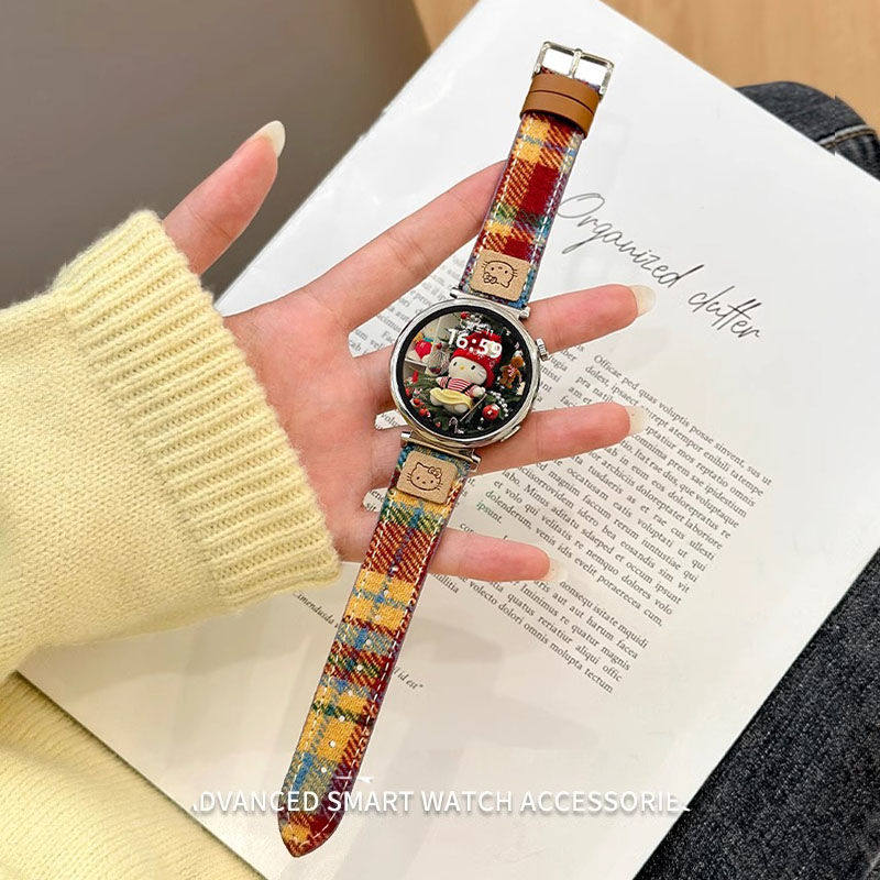 KT猫毛呢彩虹GT6华为GT54手表表带GT3pro真皮质watch5男女fit适用,淘宝优惠券,粉丝福利购,淘宝优惠卷