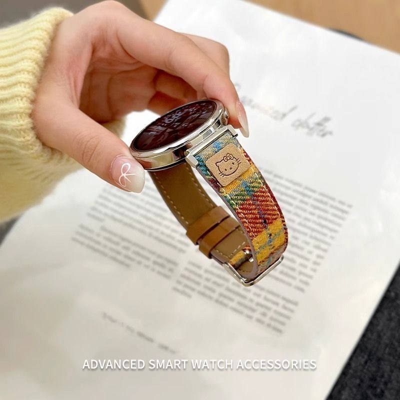 KT猫毛呢彩虹GT6华为GT54手表表带GT3pro真皮质watch5男女fit适用,淘宝优惠券,粉丝福利购,淘宝优惠卷