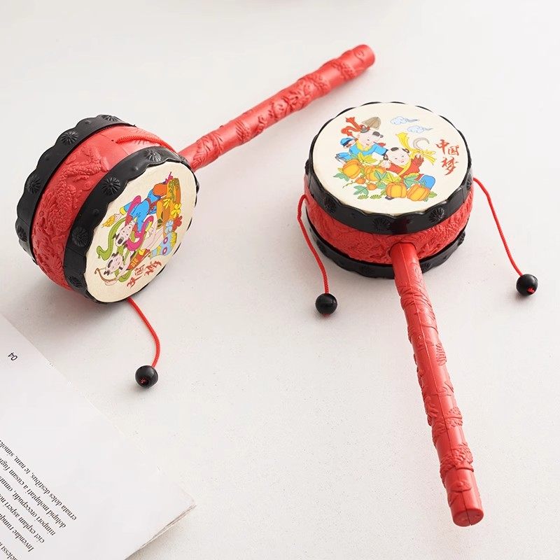 拨浪鼓婴儿玩具可啃咬手摇波鼓宝宝国风羊皮传统儿童新生儿男女孩,淘宝优惠券,粉丝福利购,淘宝优惠卷